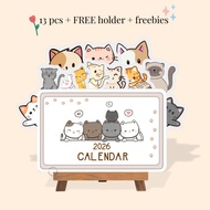 2026 Aesthetic Cat calendar - Cats calendar FREE wooden Aesthetic work desk calendar support