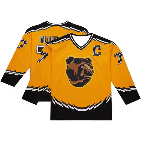 Hockey Jersey - Yellow with Black/White Accents Bear Head Logo Athletic Jersey 3d HD Prints