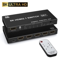 8k HDMI Switch 5 in 1 Out 8K 60Hz 4K 120Hz HDMI 2.1 Switcher 5x1 ตัวเลือก IR Remote 48Gbps HDR10 HDC