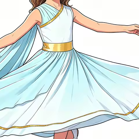 Girls Ancient Greek Toga Goddesses Costumes Party Halloween Sleeveless Gown Gold Trims Toga Greece R