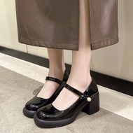 (Đặt lùi 1 size) Giày lolita nữ da bóng gót 6cm siêu hotGiày cao gót nữ quai cài ngang đính ngọc 2 m