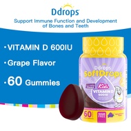 Ddrops Kids Vitamin D3 600IU Gummy. Vitamin D Supplement for Children(Grape Flavor/60 Gummies) Help calcium absorption