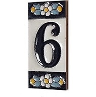 Ceramic House Tile Numbers & Letters, Blue Floral Design, Tile Size: 7.5cm x 3.5cm (Number 6)