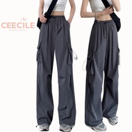Ceecile Cargo Pants Perempuan Wide Leg Loose Fit Trendy Kargo Seluar Hiking Jogging Pants