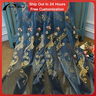 AnneyOneDecor Romantic Embroidery Window Sheer Curtain Luxury Voile Tulle Hook Top European Tulle for Villa Living Room Bedroom Floral Door Drapery