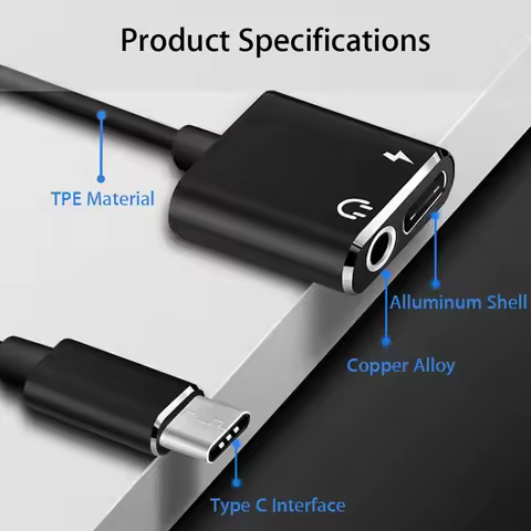 3.5mm Earphone Jack Charging Usb C Type C To 3.5 Mm Type-C Audio Splitter Earphone Adapter Adapter