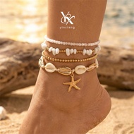 YX 4pcs Shell Starfish Seed Bead Anklet For Women Summer Beach Foot Jewelry Y2K Cute Gift Festival P