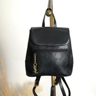 【 日本直送　名牌中古包 】Yves Saint Laurent バックパック ブラック YSLチャーム PVC レザー リュック vintage xjj285