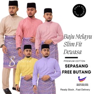 Brand Sempurna Baju Melayu Dewasa Warna Nude Peach Dusty Pink Soft Yellow Lilac Purple Slim Fit Cotton Baju Raya