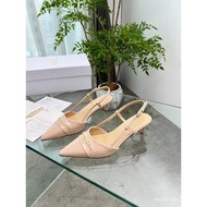 DIOR 2025 Spring Summer New Style Pointed Toe Back Empty Low Heel Sandals High Heels