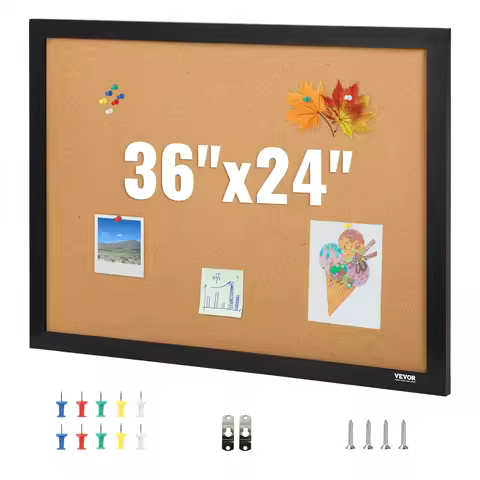 SucceBuy Cork Board 36x24/24x18 in Bulletin Board W/ MDF Sticker Frame Vision Board Includes 10 Push