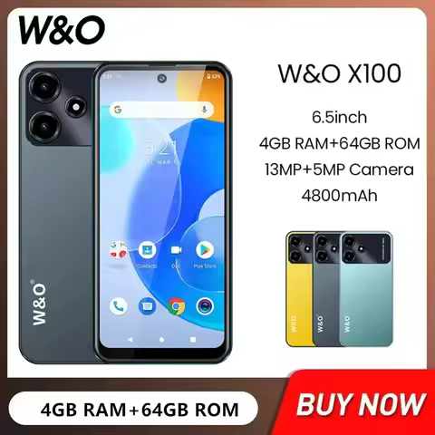 W&O X100 Ultra-Thin 4G Smartphones Quad Core 4GB+64GB 6.528Inch HD+ Display Android 10 Mobile Phone 