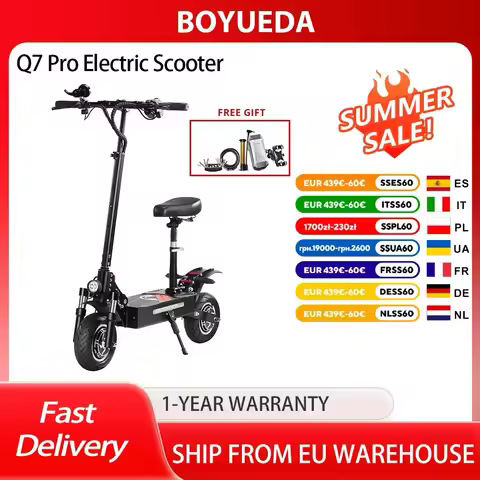 BOYUEDA Q7 Pro Electric Scooter, 52V 19AH Battery, 2*1600W Motor,70km Range,10-inch Tire, 70km/h Max