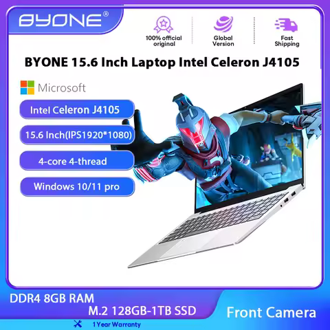 15.6" Laptop Intel Celeron J4105 Quad-Core 4-Thread Processor 8GB RAM HD Display Business Office Stu
