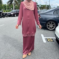 Raya2025 Baju Kurung Moden Loose FEZORA. Kipas Belakang. Material Crumple Matte Silk Navy Blue Magen