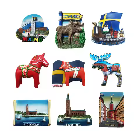 Europe Sweden 3D Fridge Magnets Tourism Souvenir Refrigerator Magnets Sticker Collection Handicraft 