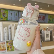 Sanrio ถ้วยน้ำลายการ์ตูน Hello Kitty pochacco 500มล. ถ้วยน้ำพลาสติกลายการ์ตูนหลอดดูดสำหรับดื่มพอร์ทั