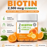Nature's Key Biotin 2500mcg Gummies Vitamins C and E Vegan Formula Orange Flavor 60 Count