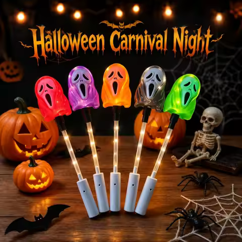 1/2PC Halloween Ghost Wand LED Handheld Lamp Warm White Decoration Ghost Lights for Party Trick Or T