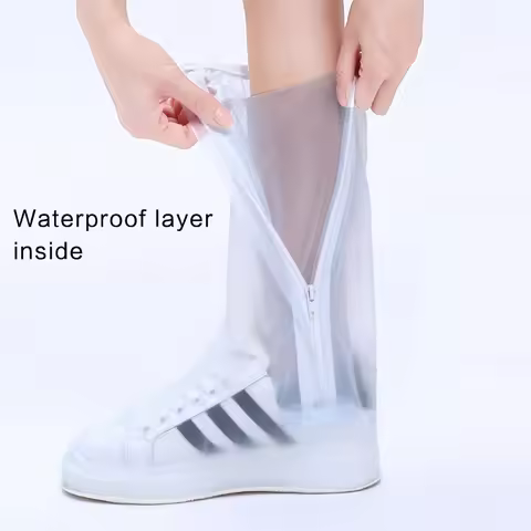 High Shoes Cover Waterproof Rain Reusable Shoes Cover Slip-resistant Zipper Rain Boots Overshoes Hig