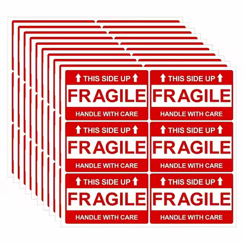60 PCS Fragile Warning Stickers This Side Up Handle With Care Shipping Labels for Boxes Packages Mov