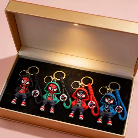 Cute Hoodie Spider-Man Silicone Keychains, Marvel Superhero 3D Pendant, Anime Fan Collectible Charms