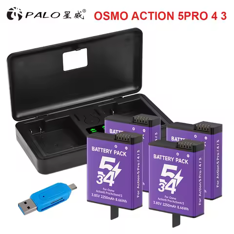 PALO 2250mAh Battery for DJI Osmo Action 5Pro 4 3 Battery With Charging Box for DJI Action 3 Action 