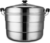 DPWH 40CM Thick Super Large Stainless Steel Three-layer Steamer Canteen Hotel Commercial Large Multi-function Three-steamer (Color : Metallic, Size : 40cm)