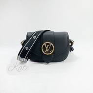 LV 黑小牛皮金釦pont 9 soft MM帆布背帶斜背包 M58967