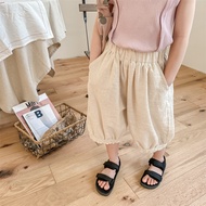 ️ 2023 Children's Clothing Summer Girls Korean Version Summer Lace 7-point Pants Linen Cotton 5-poin