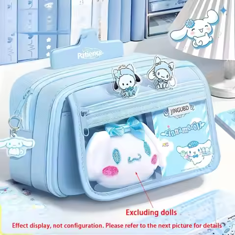 Blue Cinnamoroll School Top-Handle Bag Pencil Box Set Cute Cartoon Cinnamoroll Pattern Pencil Case w