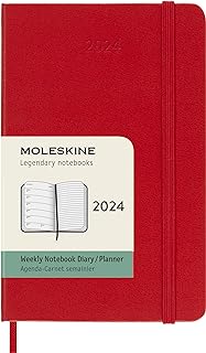 Moleskine DHF212WN2Y24 Notebook, Beginning January 2024, Weekly Diary, Hardcover, Pocket Size (W x H x H): 3.5 x 5.5 inches (9 x 14 cm), Scarlet Red