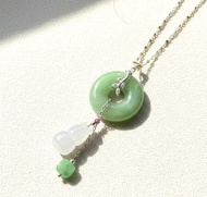 黃加綠翡翠平安環項鍊 925純銀 | 天然緬甸玉翡翠A貨 | 送禮