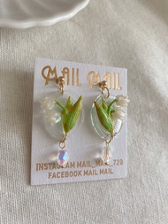 鈴蘭花配水晶、耳環、耳夾