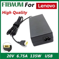 แหล่งจ่ายไฟแล็ปท็อป135 W 20 V 6.75A USB A สำหรับ Lenovo T440P Y520/Ideapad L340-17IRH ตัวเชื่อมต่อทรงสี่เหลี่ยมแพ็กสมุดโน๊ต