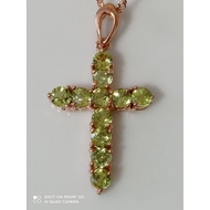 #A222 100% Natural Cross Peridot Pendant 14K Rose Gold Plated 925 Sterling Silver (Free 925 Sterling