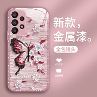 เคสโทรศัพท์มือถือแบบกระจกป้องกันแบบเต็มจอลายผีเสื้อและดอกไม้สำหรับผู้หญิง Samsung Galaxy S23 Ultra S