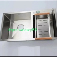 Kitchen zink 2 lubang stainless 7541 komplit +kran tarik stainless