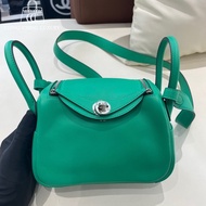 🌈Hermes💚Mini Lindy一代💚綠色內拼藍色銀扣🌟未使用99.8新閑置🌈🌟Swift皮🌟