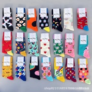[9.6,000 People Collection] happysocks Women's Socks Mid-Tube Women Swedish Street Wear HS Cotton Ve