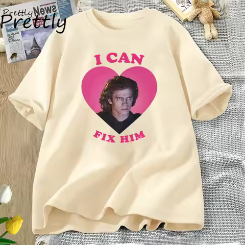 I Can Fix Him Pink Heart T Shirt Casual Cotton Graphic Printed T Shirt Short Sleeve O Neck Tees Unis