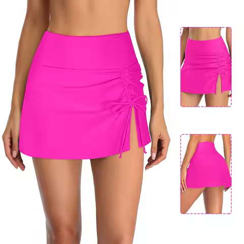 Bikini Bottom Womens Swim Skirt Built-in Briefs Shorts Skirt Layered Ruffled Swim Bottoms Solid Swim