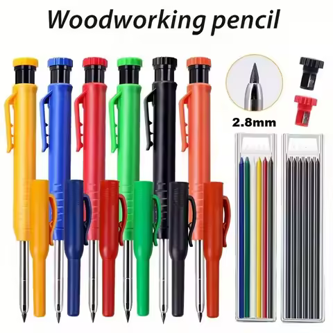 3Colors Refill 2.8mm Solid Carpenter Pencil Set Mechanical Pencil Cap Carpentry Marking Scriber Cons