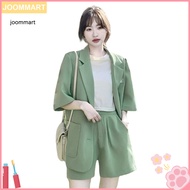 [Jm] 2 Pcs/Set Women Blazer Shorts Set Half Sleeves Lapel High Waist Loose Anti-wrinkle Commute OL Style Plus Size Lady Business Outfit Female Clothing