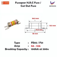 [READY STOCK] HRC Fusegear Electric 6A - 64A FUSE MADE IN MALAYSIA FE02 / F21 HRC Fuse / Cut Out Fus