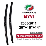 silicone car wiper for perodua MYVI 2005-2011 2010 2009 2008 2007 banana type front rear Windshield 