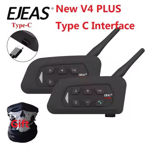 EJEAS V4 Plus Bluetooth Motorcycle Helmet Intercom Headset with 1500M BT 5.1 Interphone Communicator