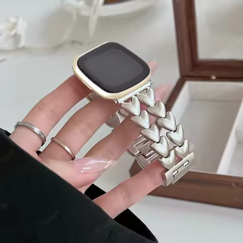 Starlight Steel Chain Band Fitbit Versa 4 Sense 2 Metal Bracelet Strap for Fitbit Versa 3/Versa 2/Ve