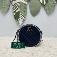 GUCCI Classic Blue Marmont 銀扣圓餅包 斜肩包