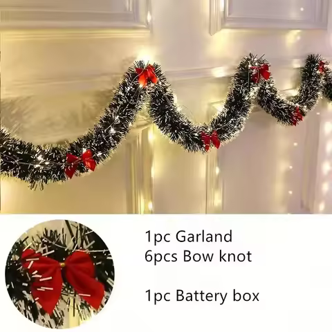 2m Christmas Tinsel Garland Artificial Christmas Garland With LED Lights Xmas Metallic Twist Hanging